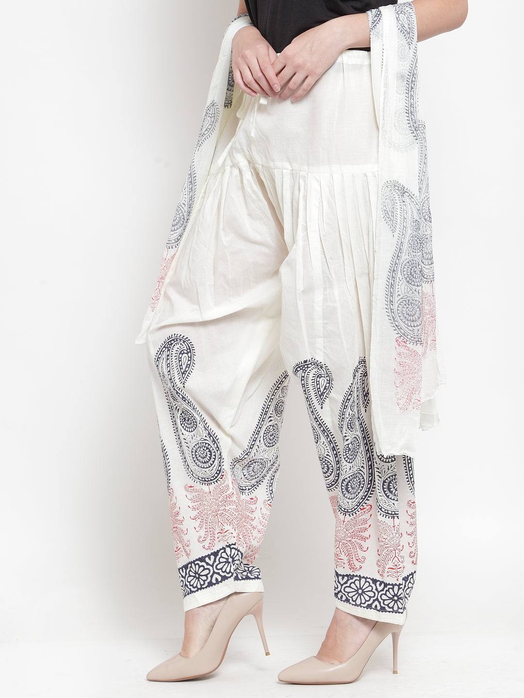 Off-White printed salwar and dupatta set by Clora in cotton.