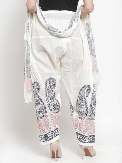 Off-White printed salwar and dupatta set made of cotton featuring intricate patterns.