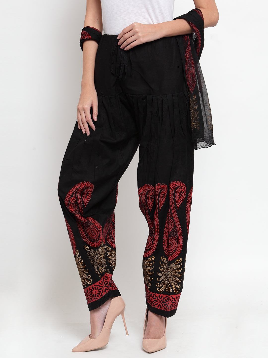 Black printed salwar dupatta set made from cotton with stylish patterns.