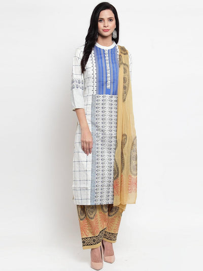 Fawn printed salwar dupatta set in beige with stylish design.