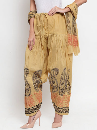 Fawn Printed Salwar Dupatta set with stylish beige printed cotton fabric.