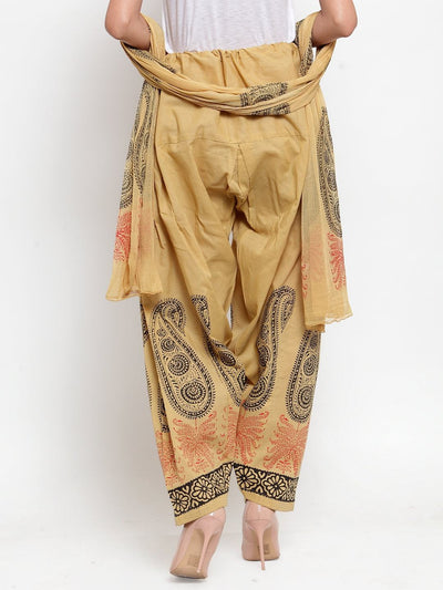 Fawn printed salwar and dupatta set in beige with intricate patterns, cotton fabric.