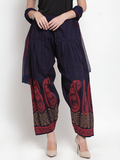 Navy Blue Printed Salwar Dupatta set with vibrant patterns.