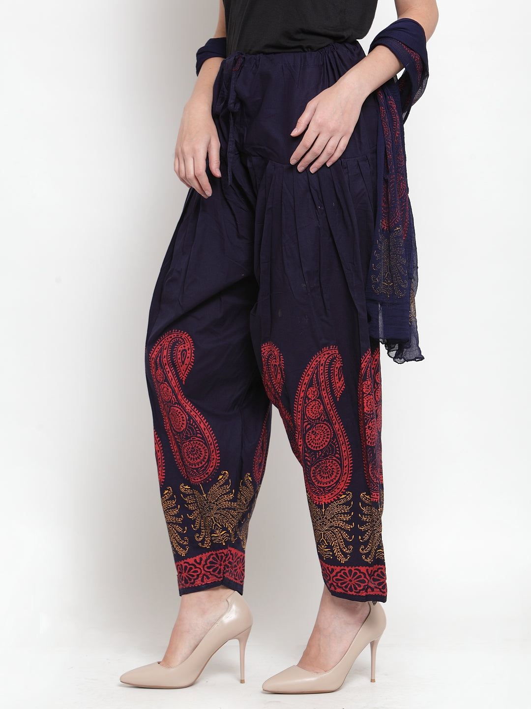 Navy Blue Printed Salwar and Dupatta made from cotton with vibrant design.