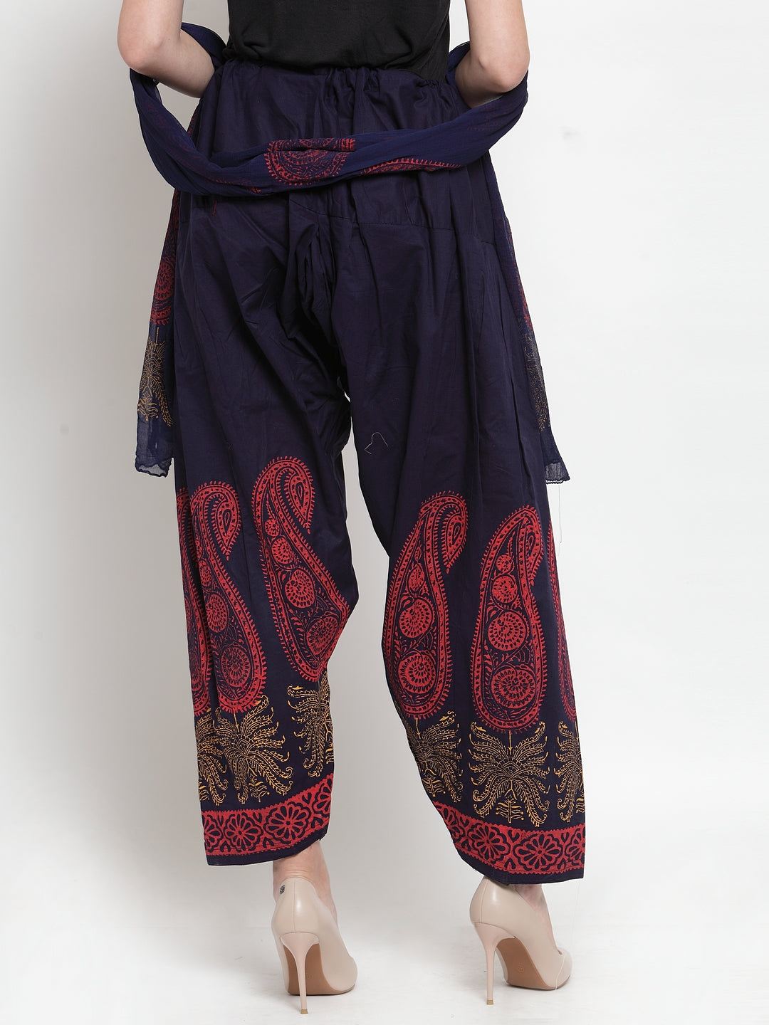 Navy Blue Printed Salwar Dupatta set with stylish design, made from cotton, perfect for pairing with kurtas.