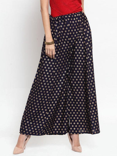 Clora Navy Blue Flared Printed Rayon Sharara