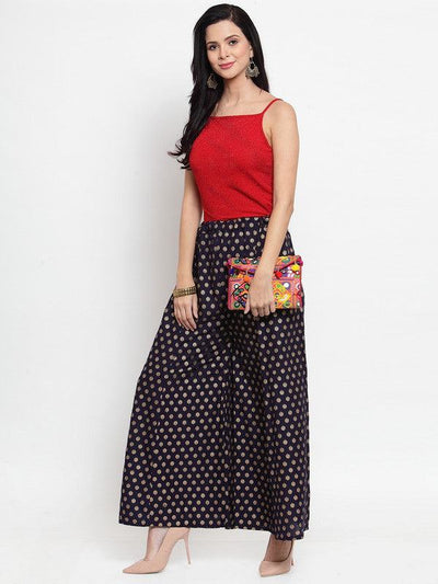 Clora Navy Blue Flared Printed Rayon Sharara