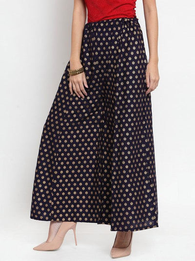 Clora Navy Blue Flared Printed Rayon Sharara