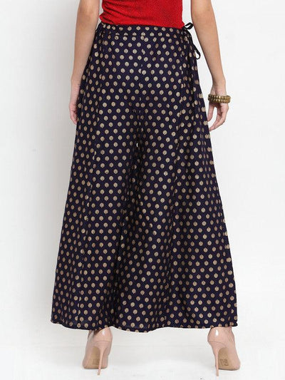 Clora Navy Blue Flared Printed Rayon Sharara