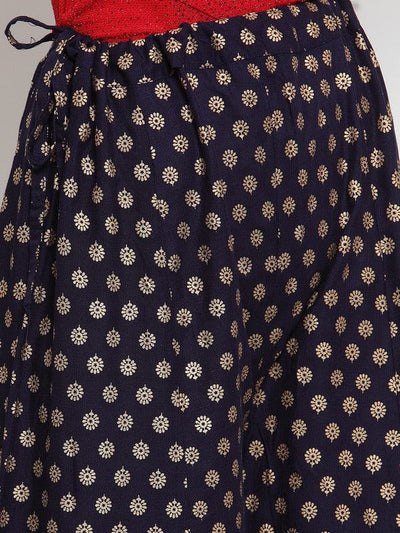 Clora Navy Blue Flared Printed Rayon Sharara