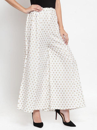 Clora White Flared Gold Printed Rayon Sharara