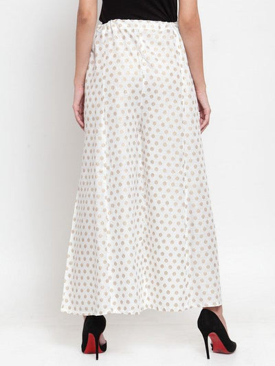 Clora White Flared Gold Printed Rayon Sharara
