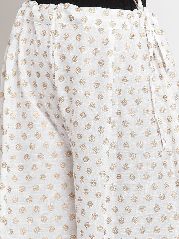 Clora White Flared Gold Printed Rayon Sharara