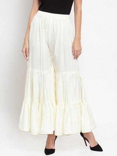 Clora Off-White Flared Solid Gharara