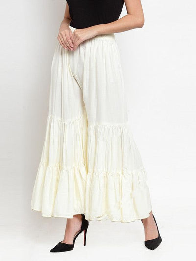 Clora Off-White Flared Solid Gharara