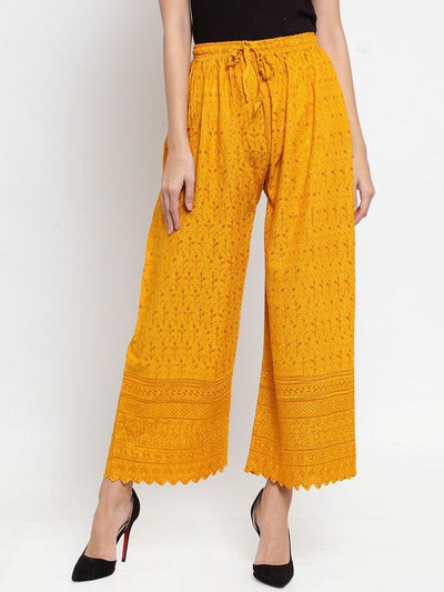 Clora Mustard Full Chikankari Rayon Palazzo