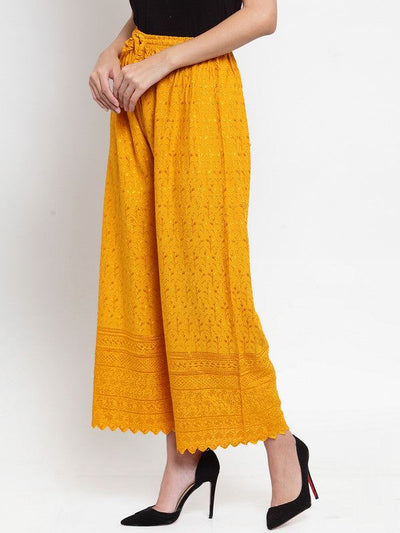 Clora Mustard Full Chikankari Rayon Palazzo