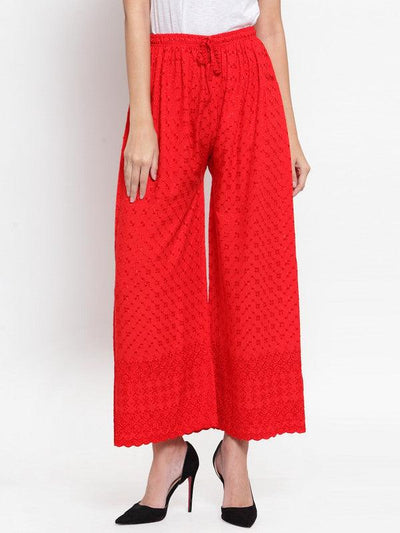 Red Full Chikankari Rayon Palazzo for fashion-forward women.