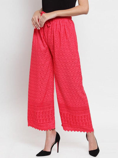 Peach full chikankari rayon palazzo for women, stylish and elegant design.