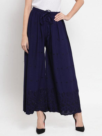 Navy Blue Chikankari Rayon Sharara, lightweight and comfortable.