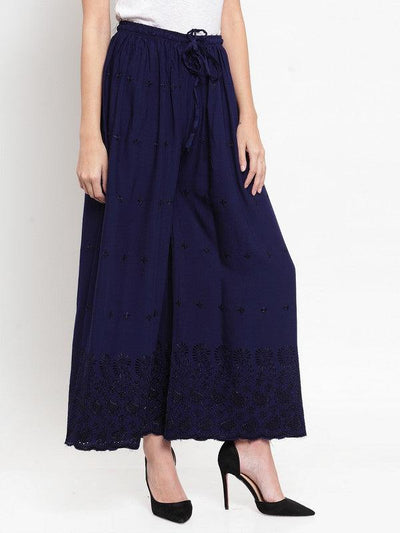 Navy Blue Chikankari Rayon Sharara by Clora, comfortable and light for all-day wear.