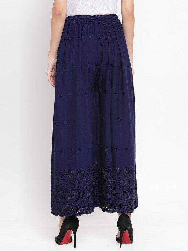 Navy Blue Chikankari Rayon Sharara, light and comfortable design for all-day wear.