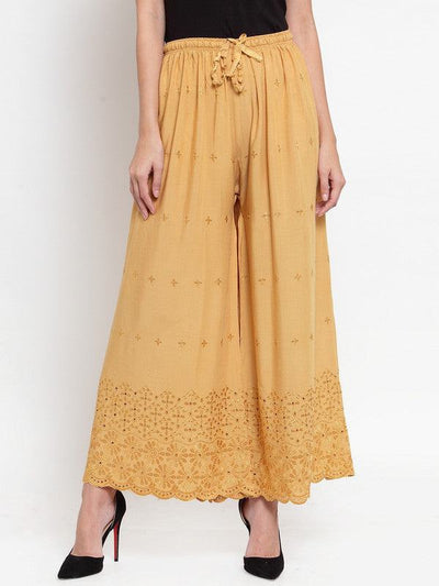 Fawn Chikankari Rayon Sharara with intricate embroidery and comfortable fit.