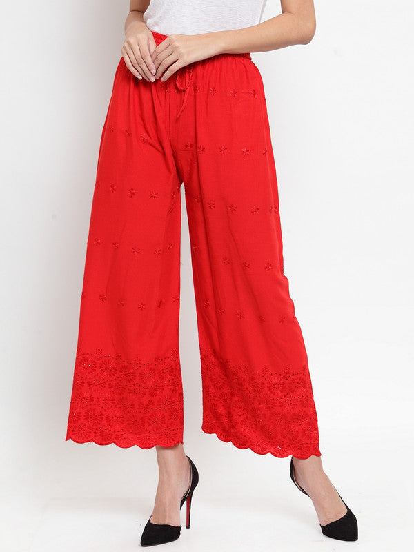 Clora Red Chikankari Rayon Palazzo