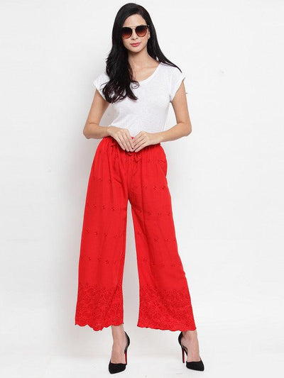 Clora Red Chikankari Rayon Palazzo