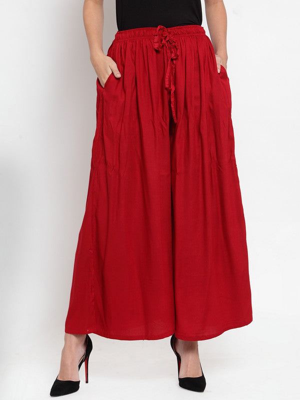 Maroon solid rayon sharara for women, fashion-forward casual wear.