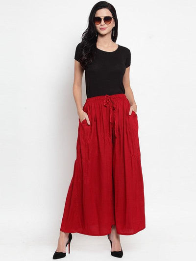 Maroon solid rayon sharara for women styled for a casual yet classy look.
