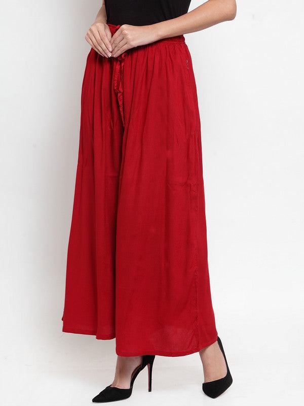 Maroon solid rayon sharara paired with black top and heels.