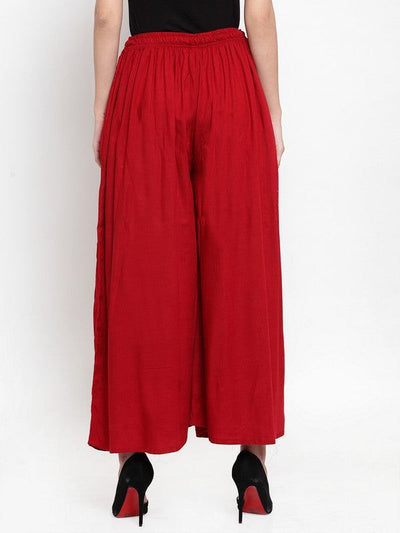 Maroon solid rayon sharara for women, featuring a wide-leg design.