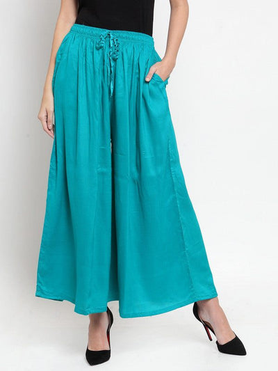 Clora Turquoise Blue Solid Rayon Sharara
