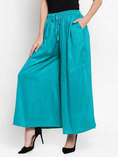 Clora Turquoise Blue Solid Rayon Sharara