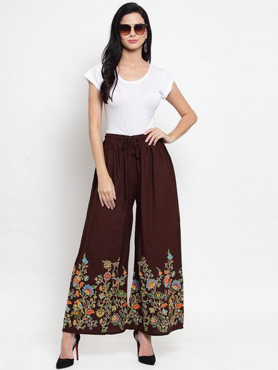 Coffee Flower Printed Rayon Palazzo with Floral Design