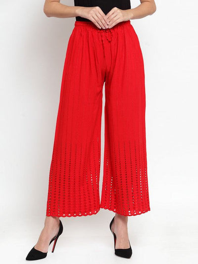 Clora Red Rayon Straight Palazzo