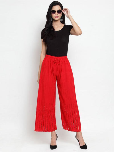 Clora Red Rayon Straight Palazzo