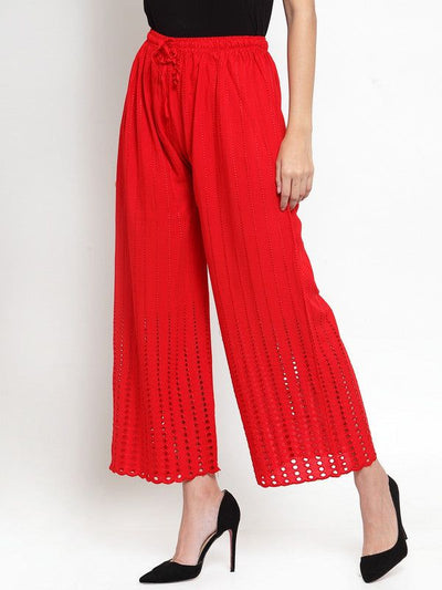 Clora Red Rayon Straight Palazzo