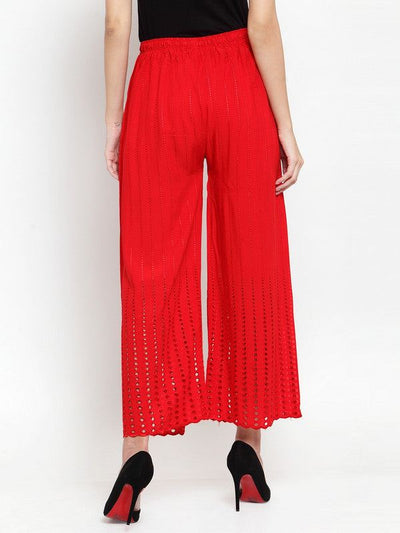Clora Red Rayon Straight Palazzo