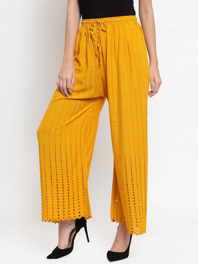 Mustard Rayon Straight Palazzo with elegant design.