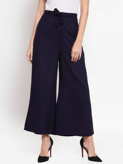 Clora Navy Blue Wide Leg Solid Palazzo