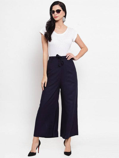 Clora Navy Blue Wide Leg Solid Palazzo