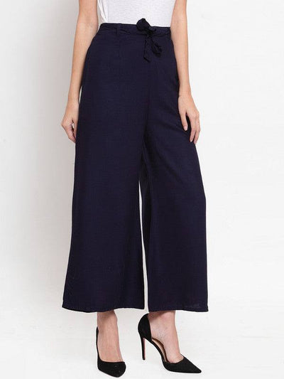 Clora Navy Blue Wide Leg Solid Palazzo
