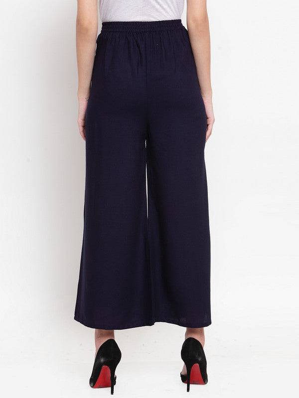 Clora Navy Blue Wide Leg Solid Palazzo