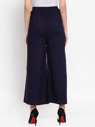 Clora Navy Blue Wide Leg Solid Palazzo