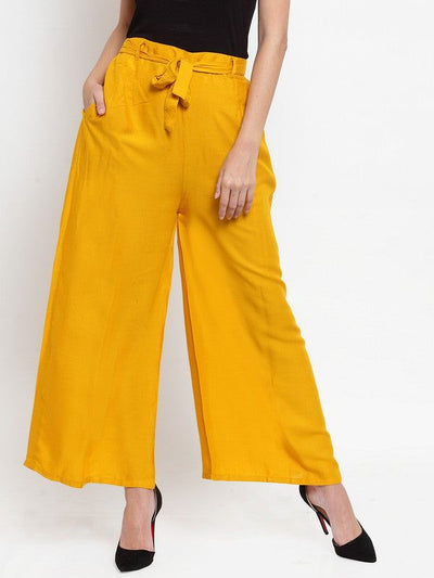 Mustard wide leg solid palazzo with tie knot detail.