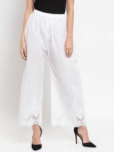 Clora White Straight Chikan Palazzo