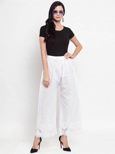 Clora White Straight Chikan Palazzo