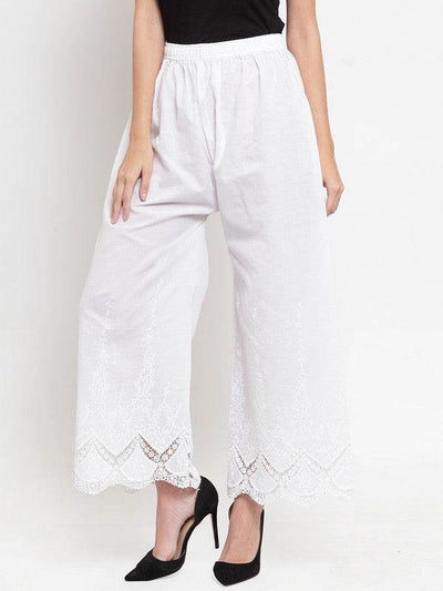 Clora White Straight Chikan Palazzo